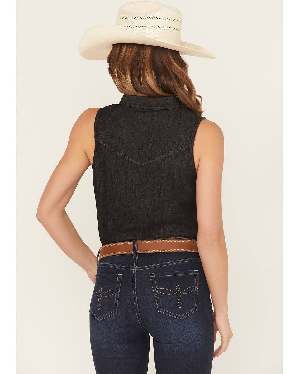 Women's Chambray Sleeveless Button-Down Western Shirt