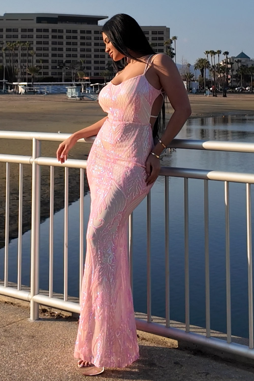 Symphony Dress - Scroll Pattered On Mesh Fabric Maxi Dress | Zezebe