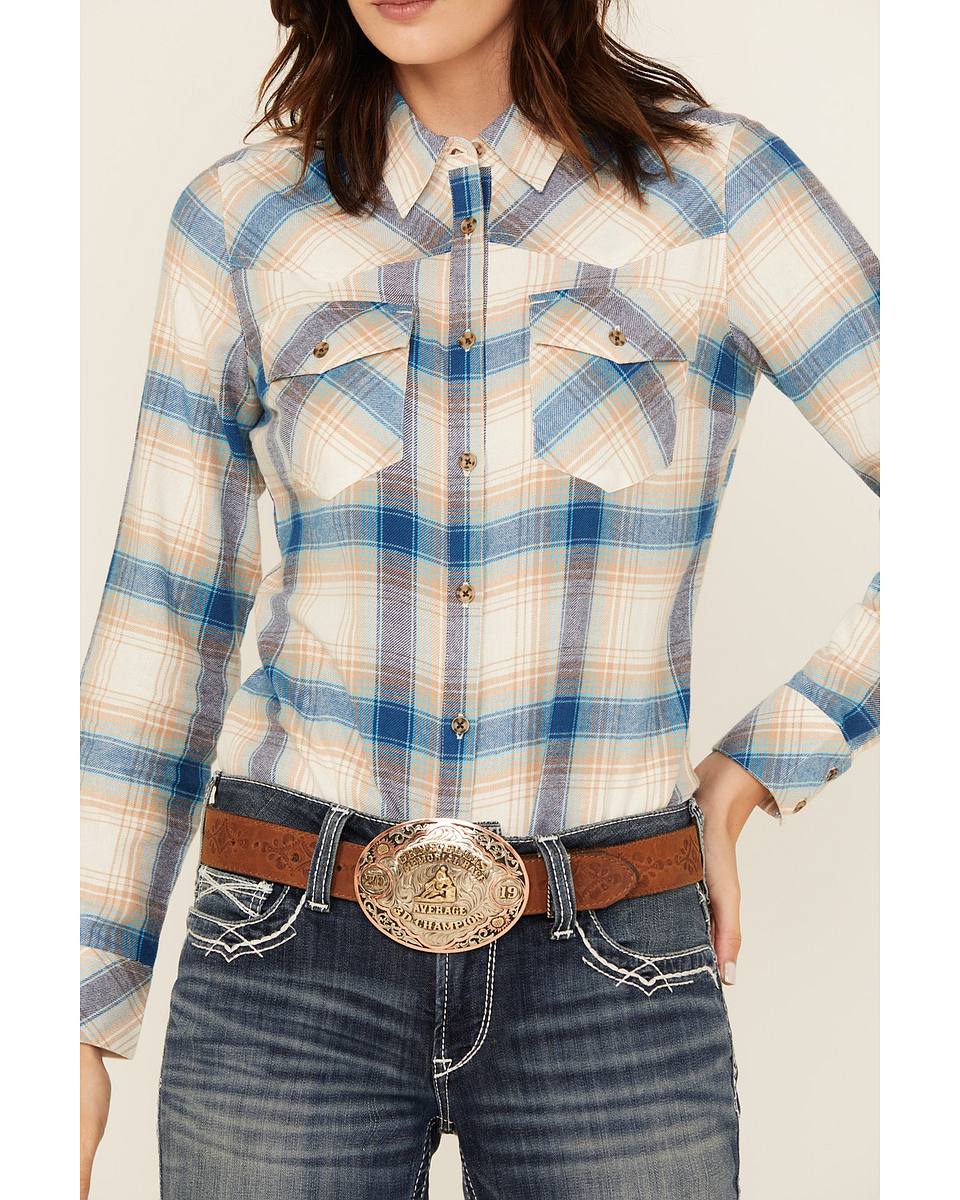 Women's Plaid Print Long Sleeve Button-Down Western Shirt