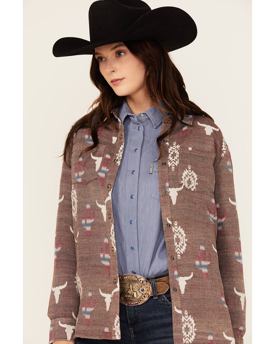 Women's Conversation Print Long Sleeve Snap Western Shirt