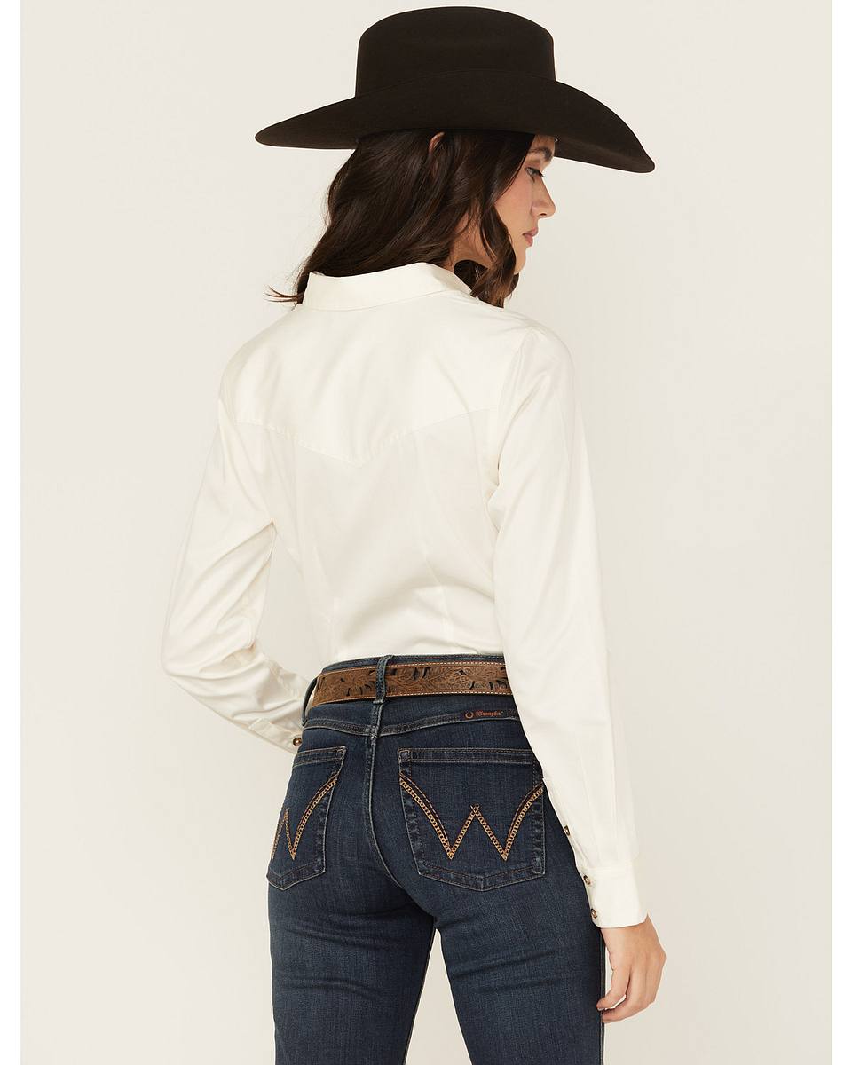 Women's Poplin Embroidered Long Sleeve Button-Down Stretch Western Shirt