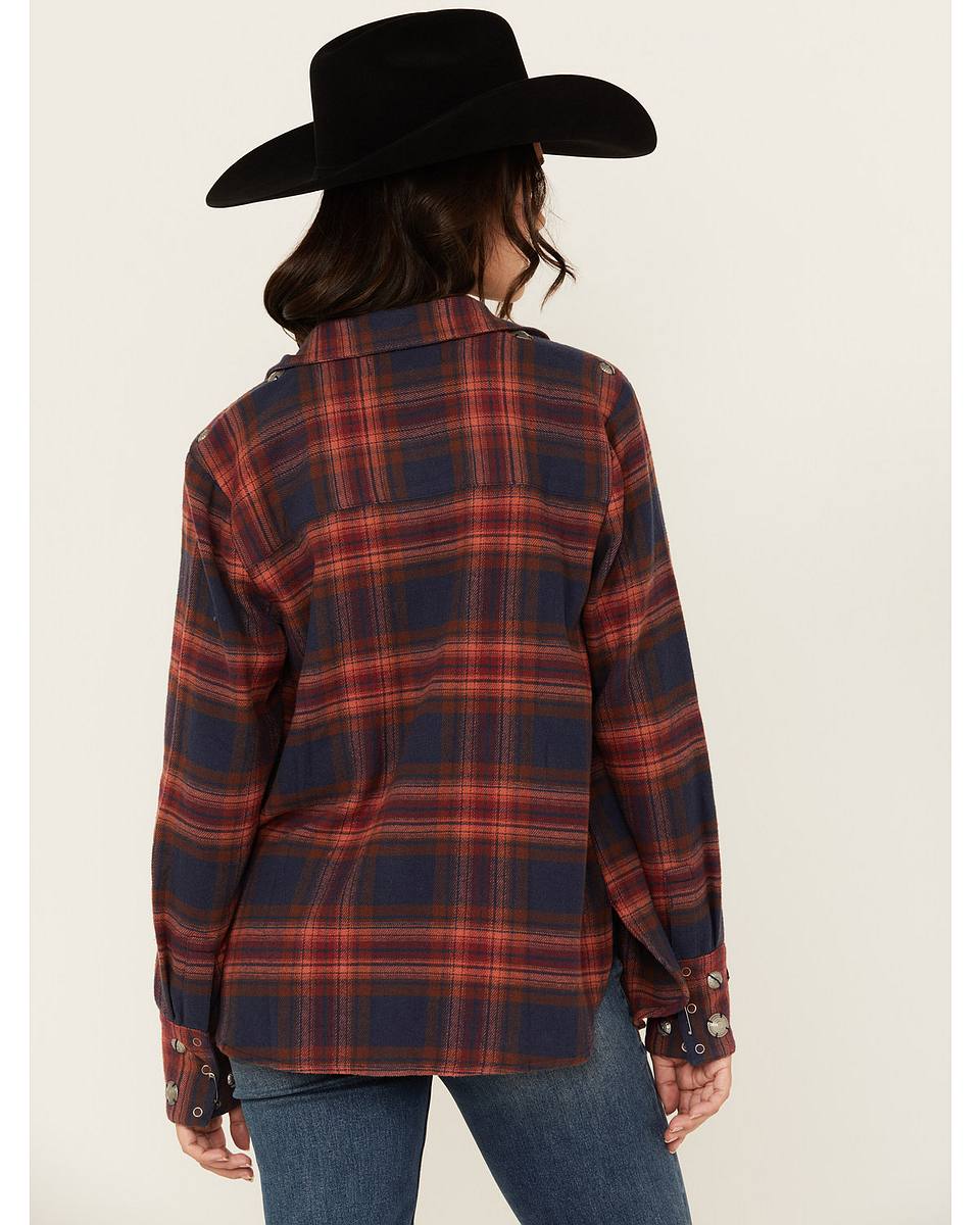 Women's Embellished Plaid Print Long Sleeve Snap Western Shirt