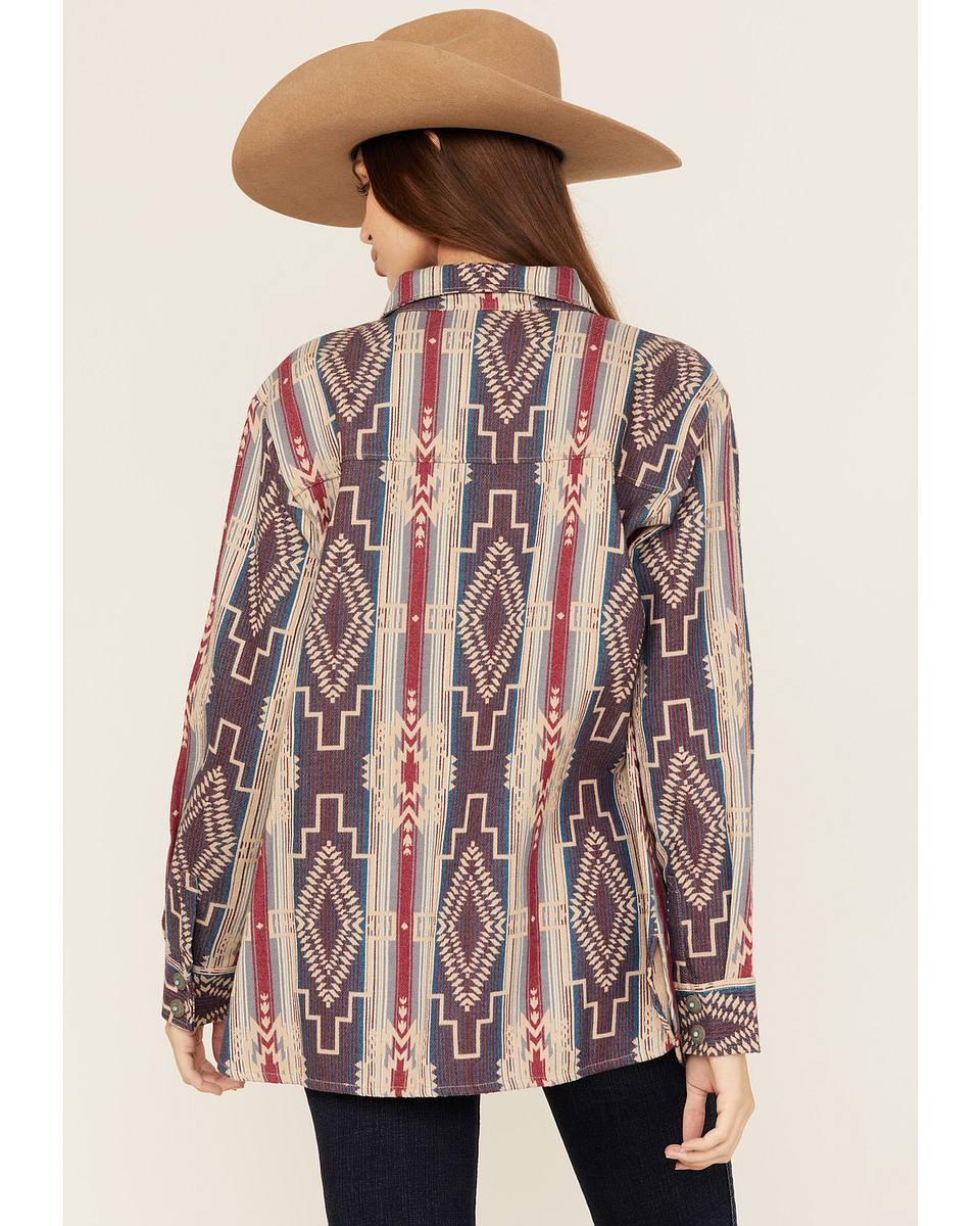 Women's Southwestern Striped Long Sleeve Concho Snap Western Shirt