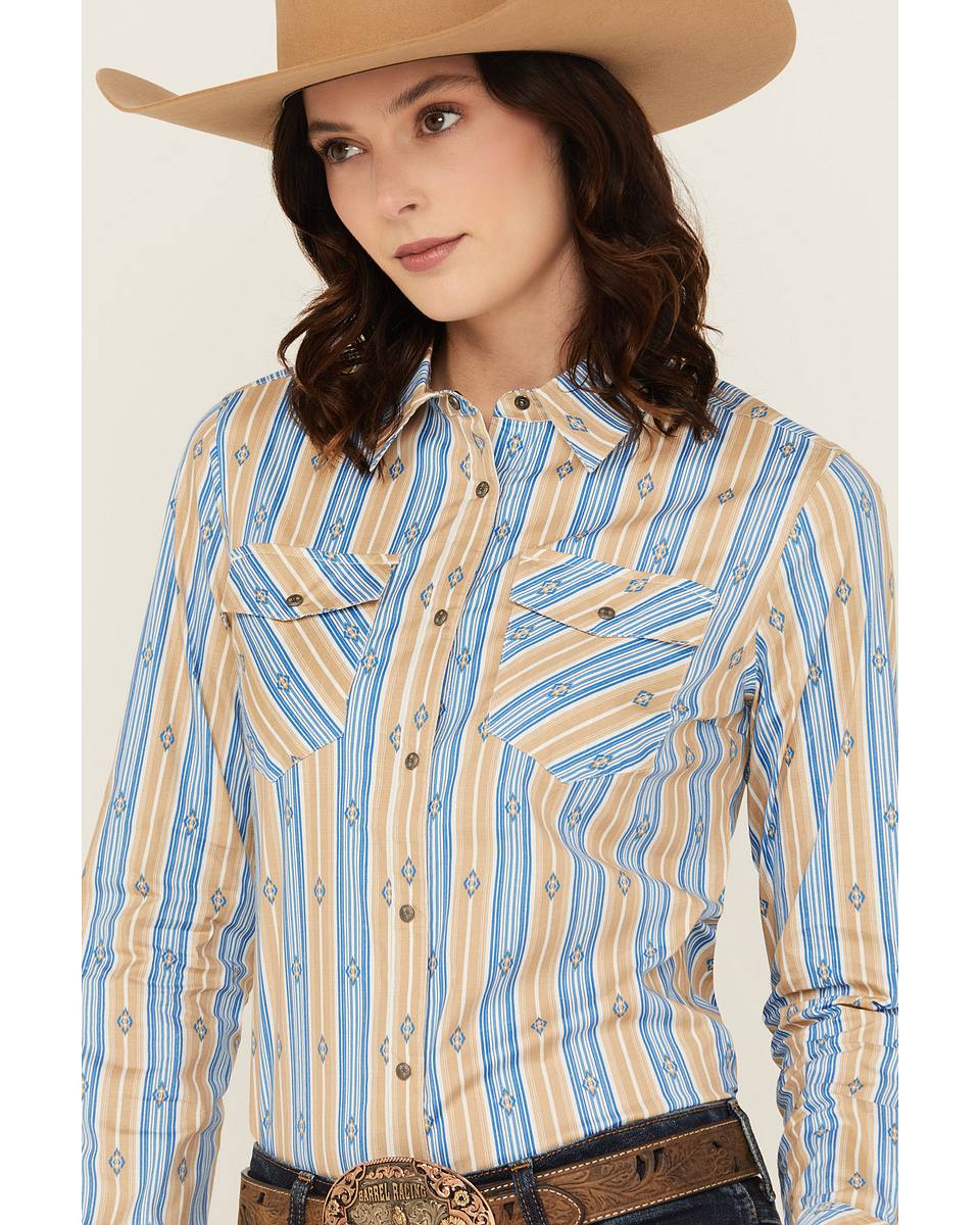 Women's Serape Striped Long Sleeve Snap Stretch Western Shirt