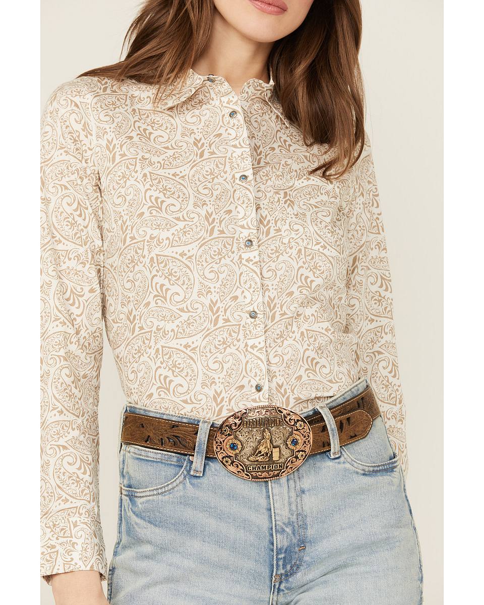 Women's Paisley Print Long Sleeve Snap Stretch Western Shirt