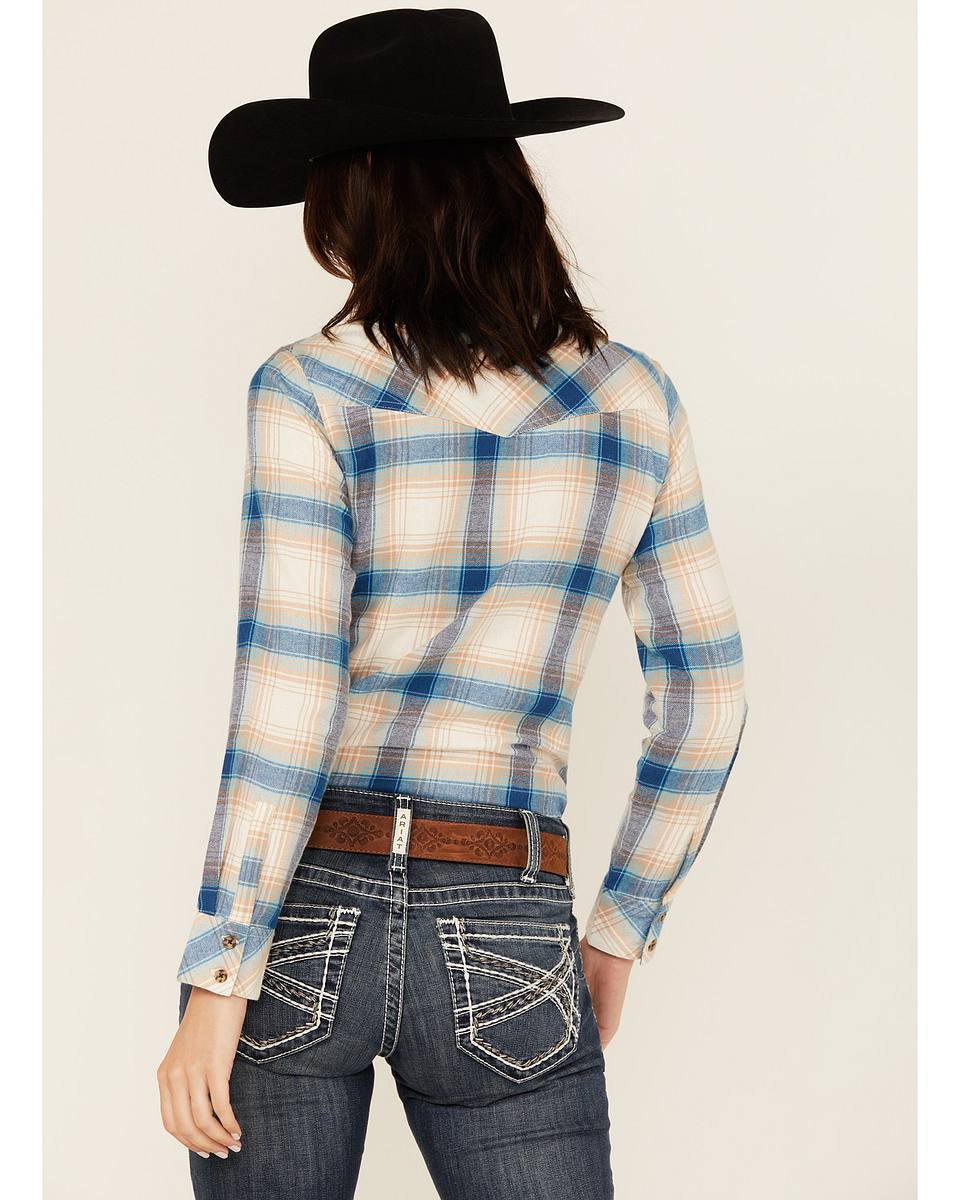 Women's Plaid Print Long Sleeve Button-Down Western Shirt