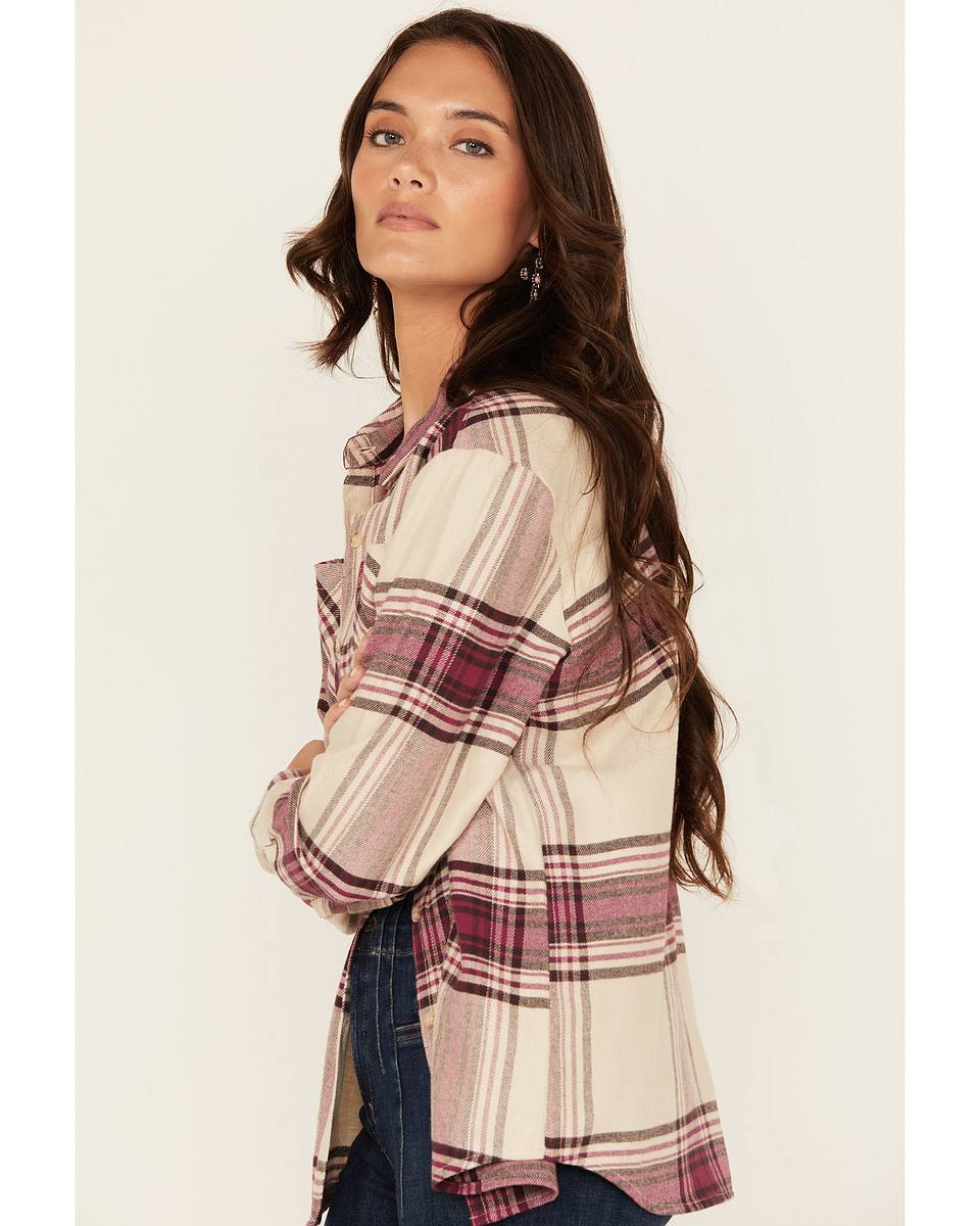 Women's Plaid Print Long Sleeve Button-Down Western Shirt