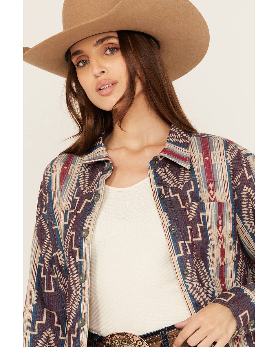 Women's Southwestern Striped Long Sleeve Concho Snap Western Shirt