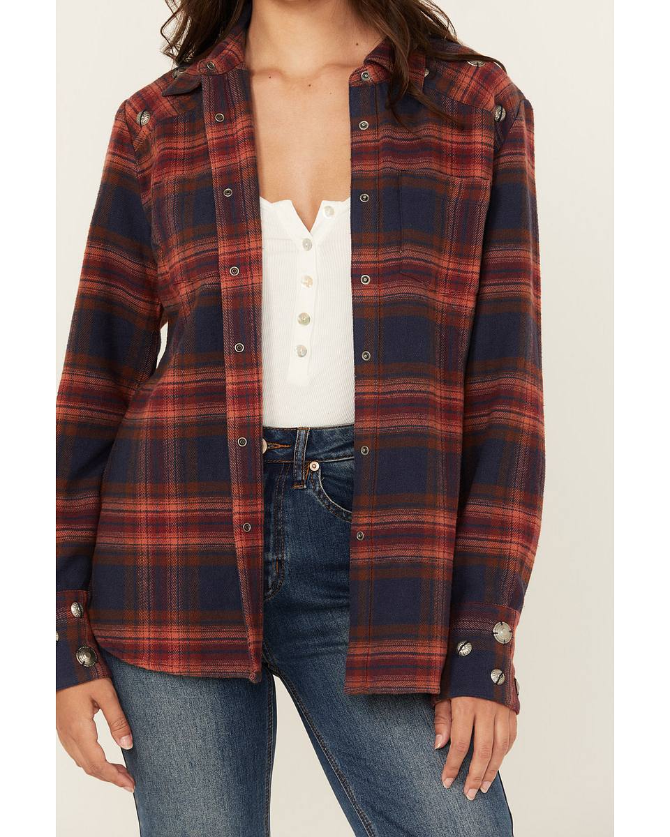 Women's Embellished Plaid Print Long Sleeve Snap Western Shirt