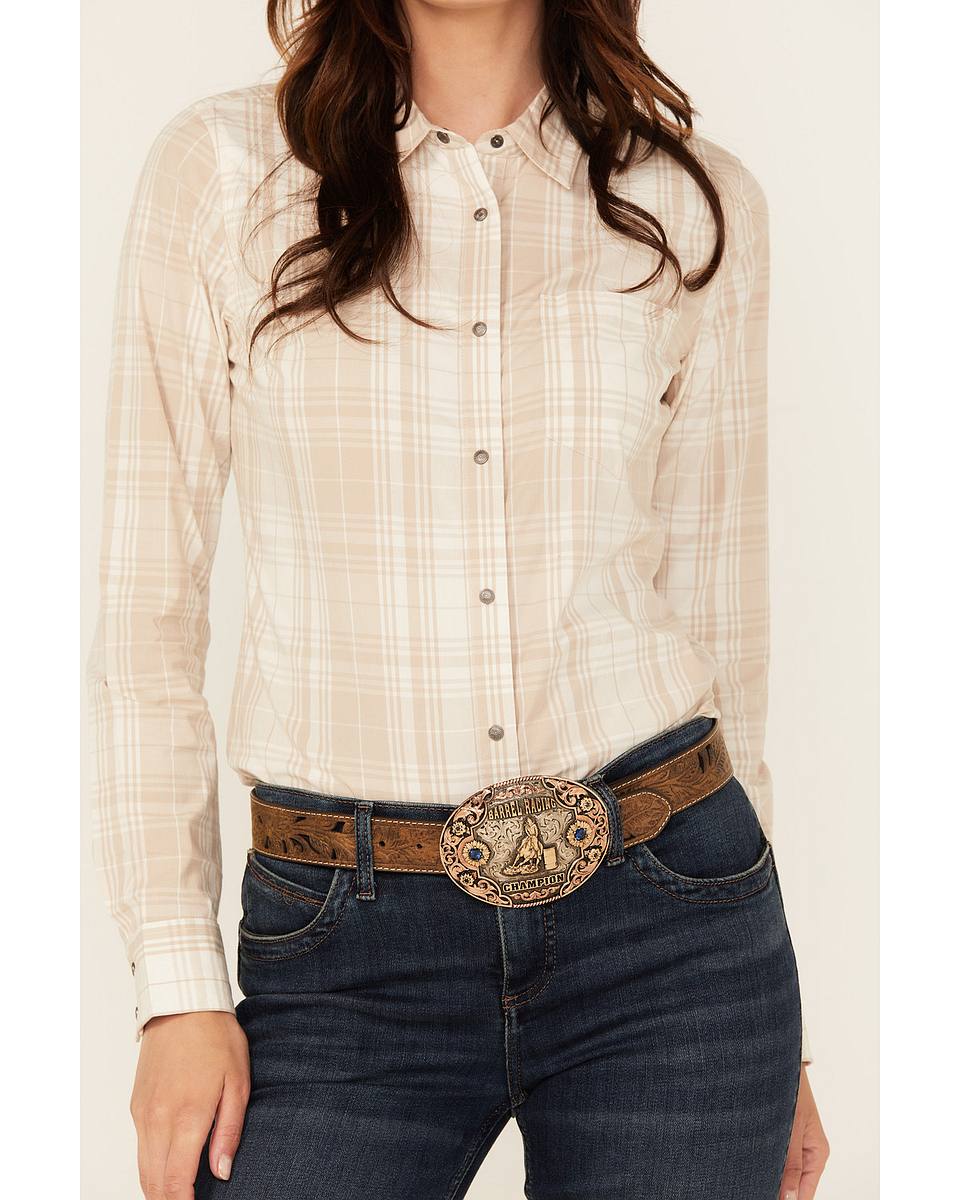 Women's Plaid Print Long Sleeve Concho Snap Stretch Western Shirt
