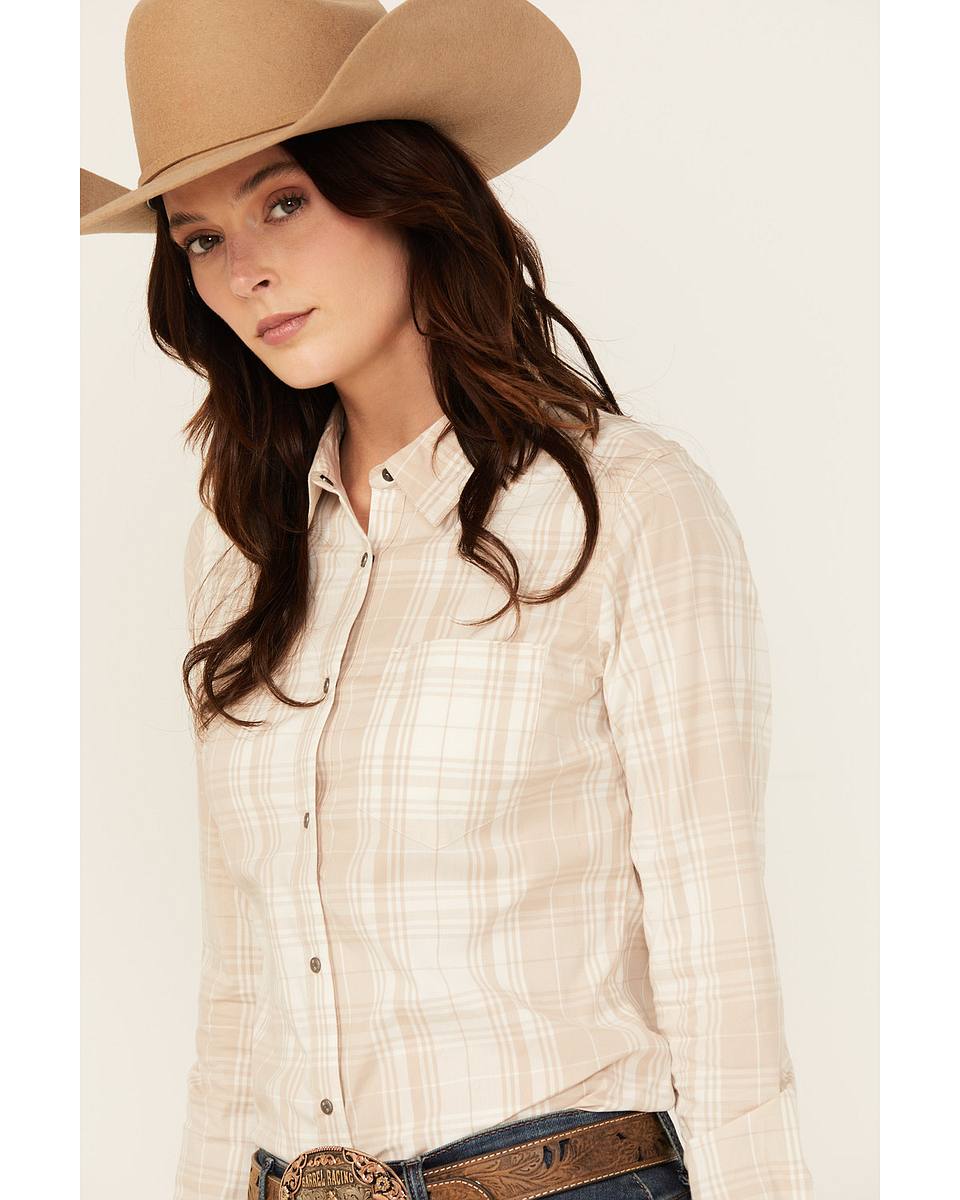 Women's Plaid Print Long Sleeve Concho Snap Stretch Western Shirt