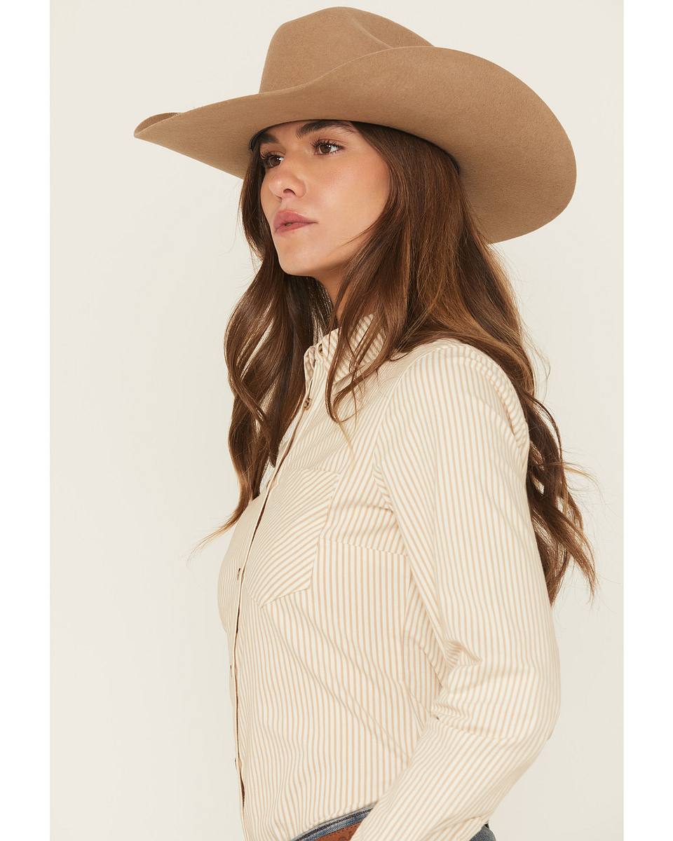Women's Striped Long Sleeve Button-Down Stretch Western Shirt