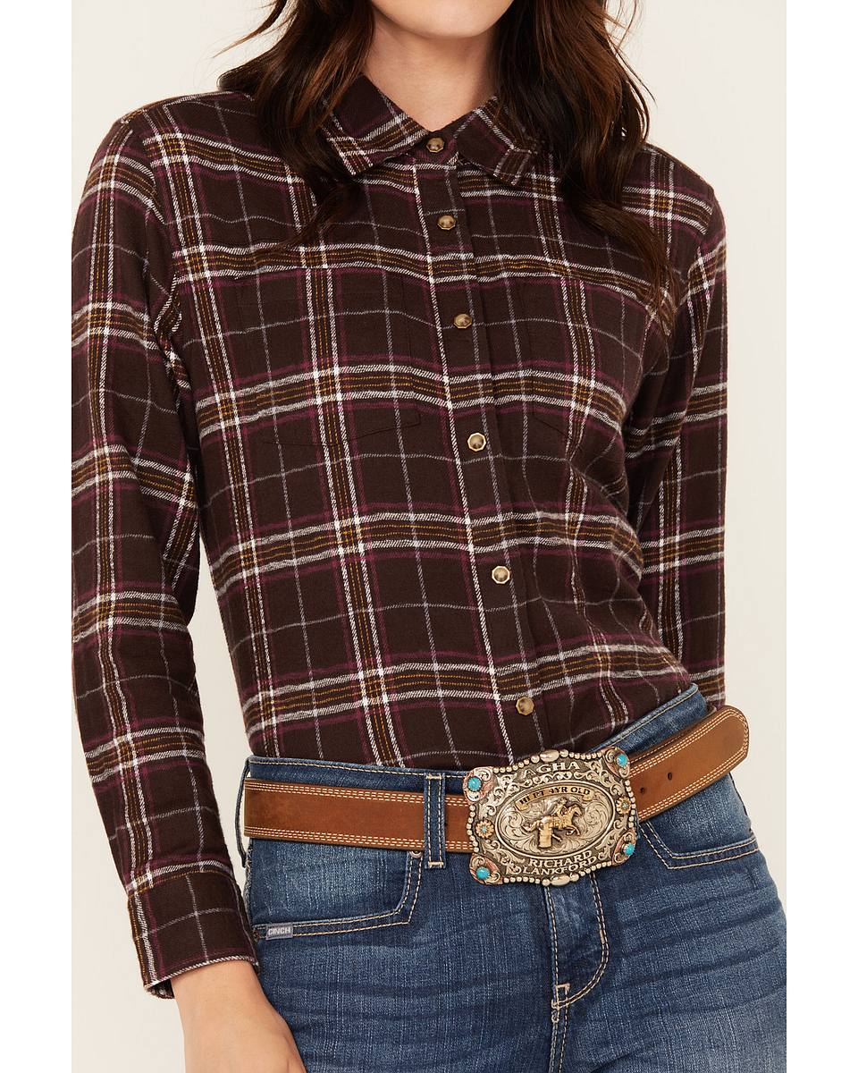 Women's Plaid Print Long Sleeve Snap Western Shirt