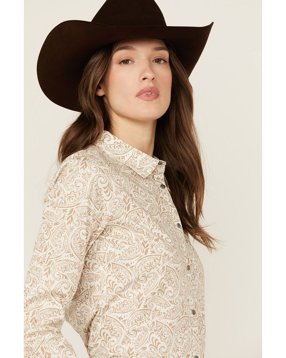 Women's Paisley Print Long Sleeve Snap Stretch Western Shirt