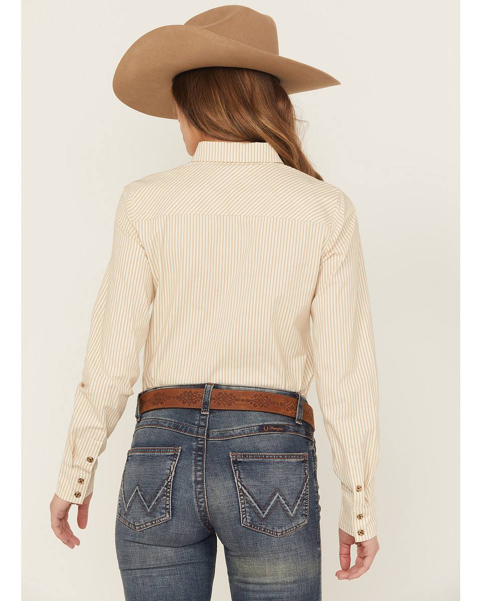 Women's Striped Long Sleeve Button-Down Stretch Western Shirt