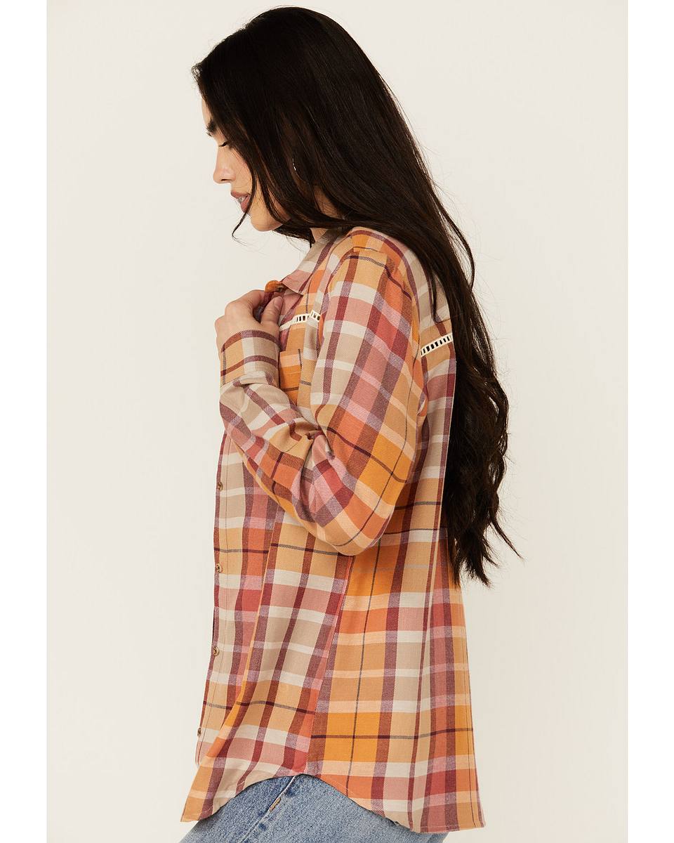 Women's Plaid Print Long Sleeve Button-Down Western Shirt
