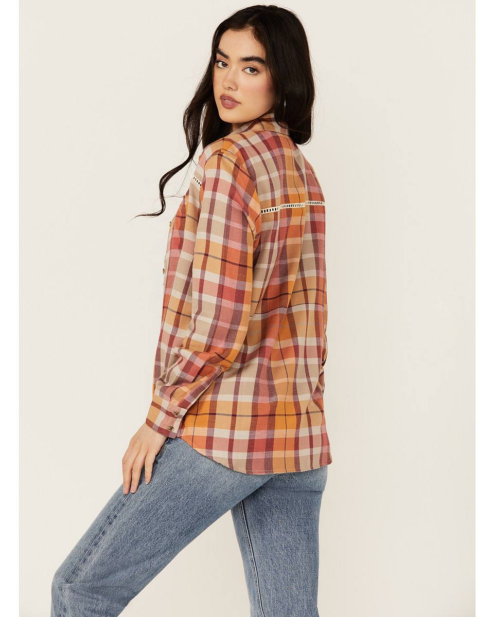 Women's Plaid Print Long Sleeve Button-Down Western Shirt