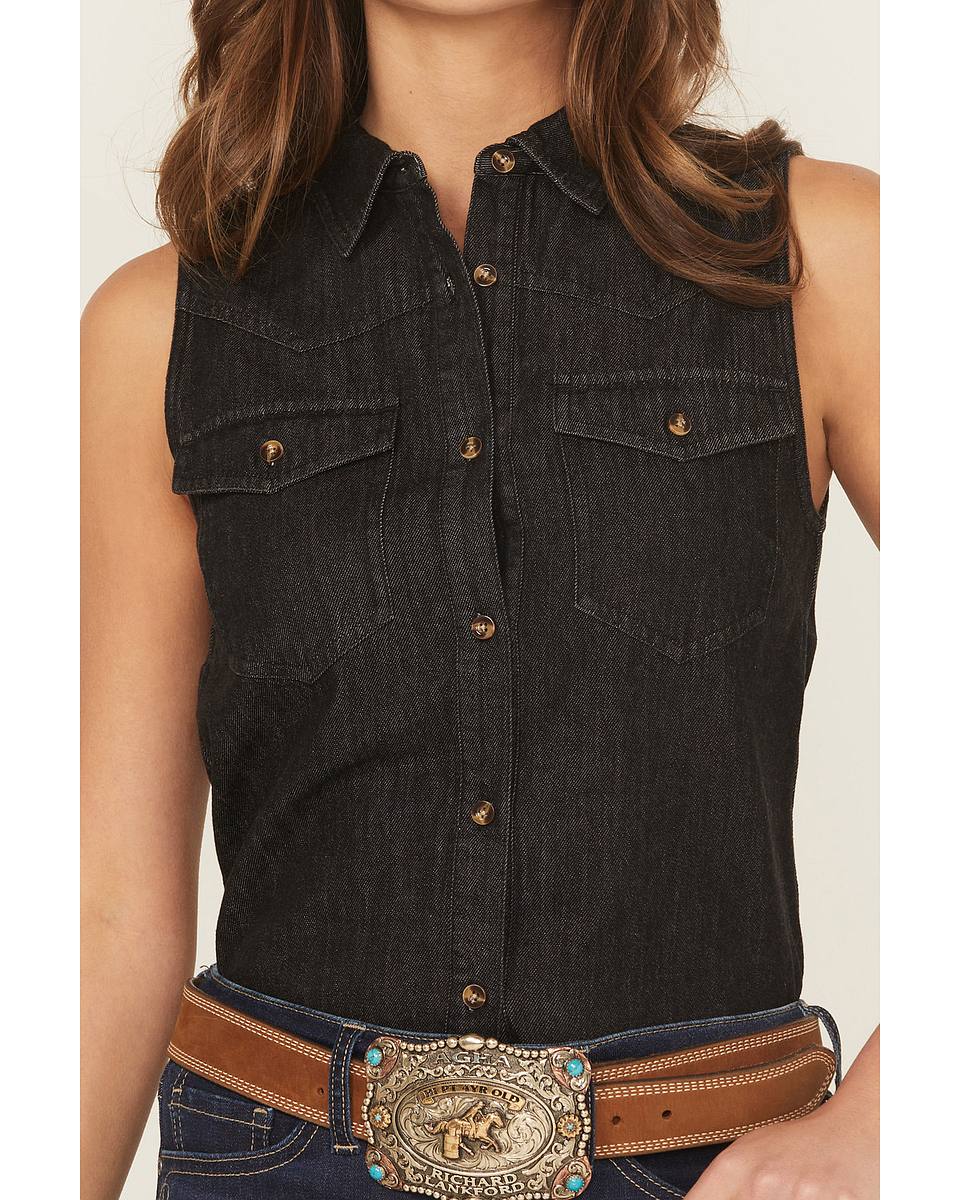 Women's Chambray Sleeveless Button-Down Western Shirt