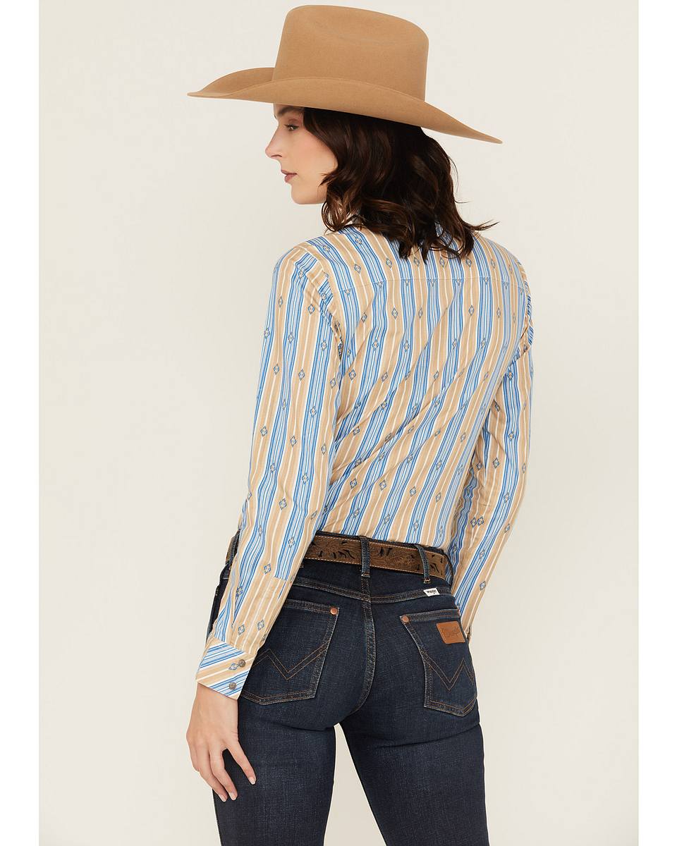 Women's Serape Striped Long Sleeve Snap Stretch Western Shirt