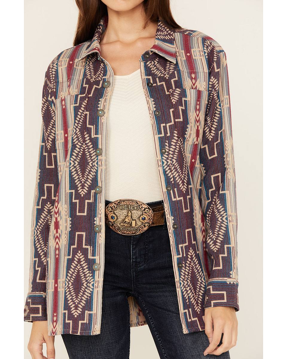 Women's Southwestern Striped Long Sleeve Concho Snap Western Shirt