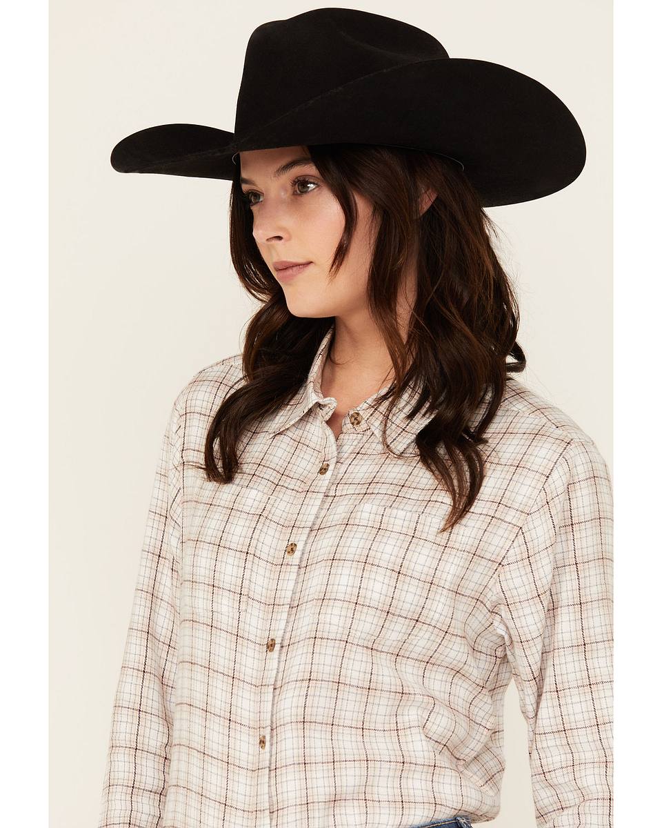 Women's Plaid Print Long Sleeve Button-Down Western Shirt