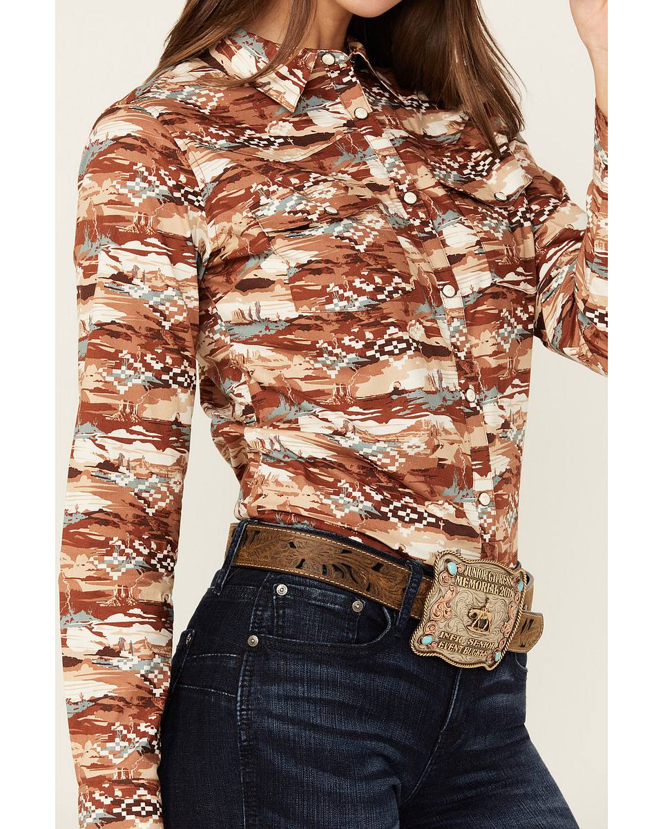 Women's Cheyenne Desert Tossed Long Sleeve Snap Stretch Western Shirt