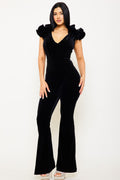 Symphony Jumpsuit - Velvet Ruffle Shoulder Jumpsuit | Zezebe