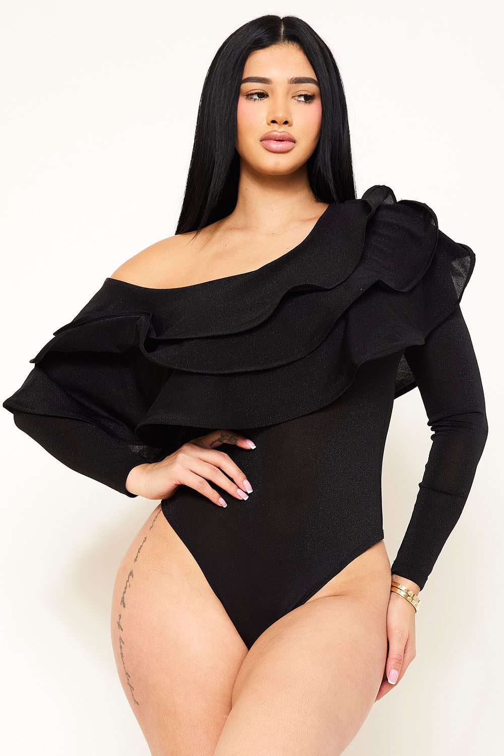 Symphony Bodysuit - Triple Layer Ruffle One Shoulder Bodysuit | Zezebe