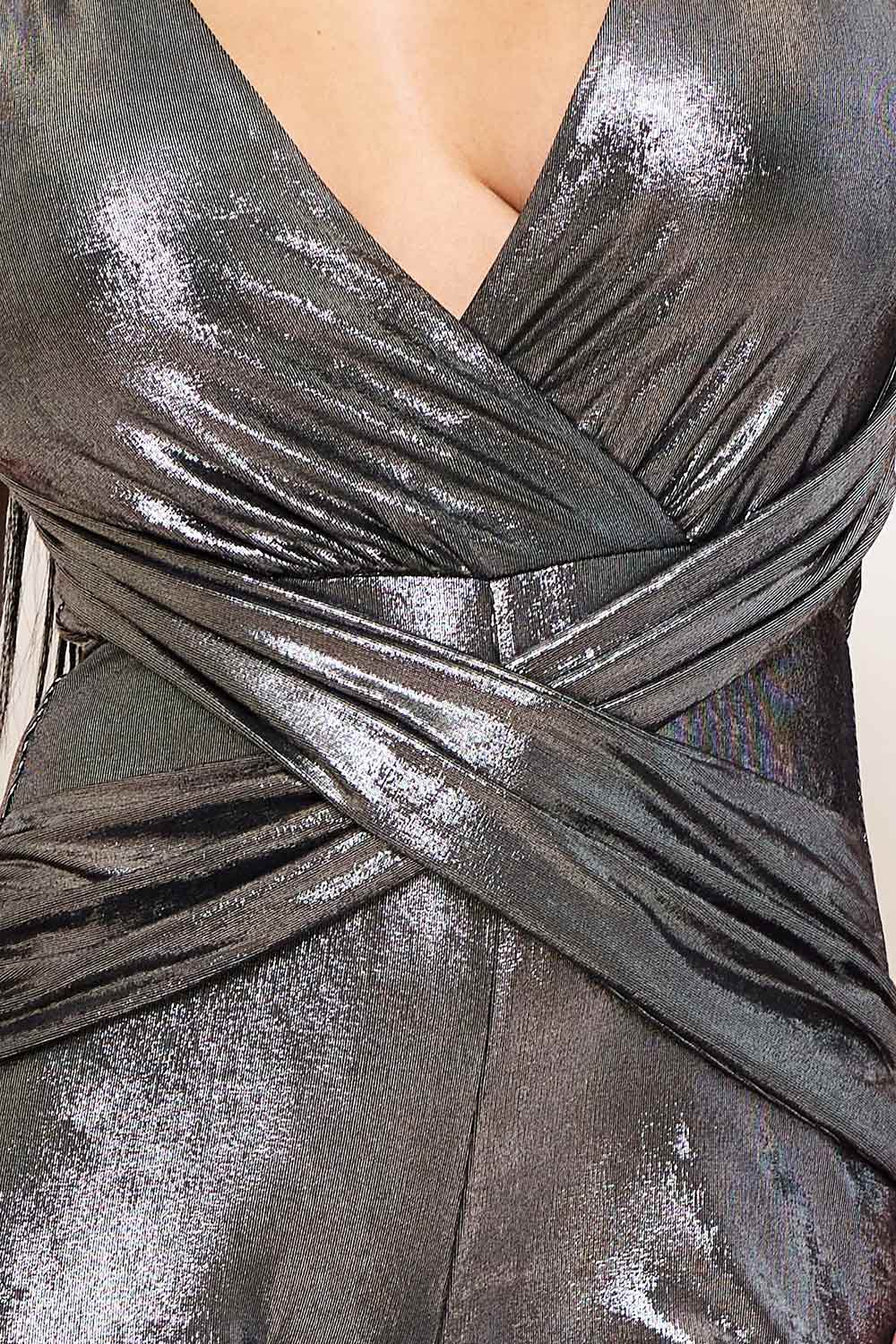 Symphony Jumpsuit - Slinky Foil Criss-Cross Top Jumpsuit | Zezebe