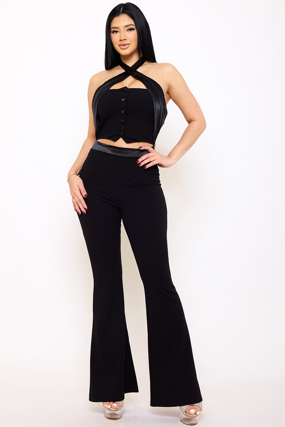 Symphony Jumpsuit - Pleated Halter Neck Jumpsuit | Zezebe