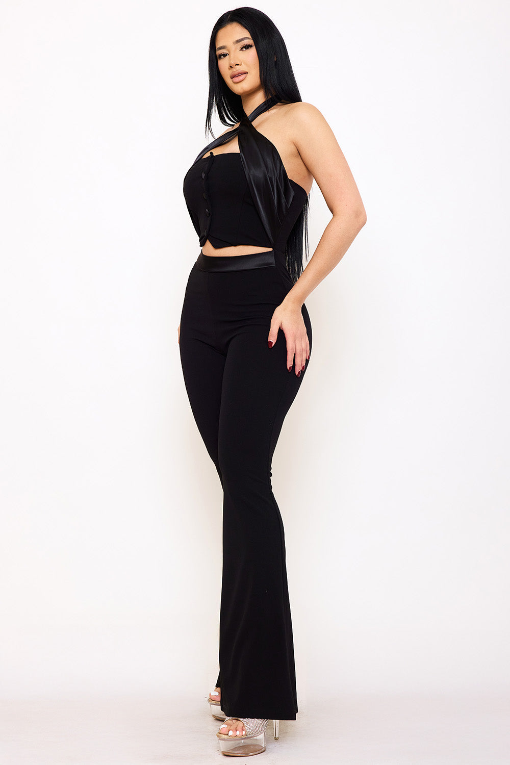 Symphony Jumpsuit - Pleated Halter Neck Jumpsuit | Zezebe