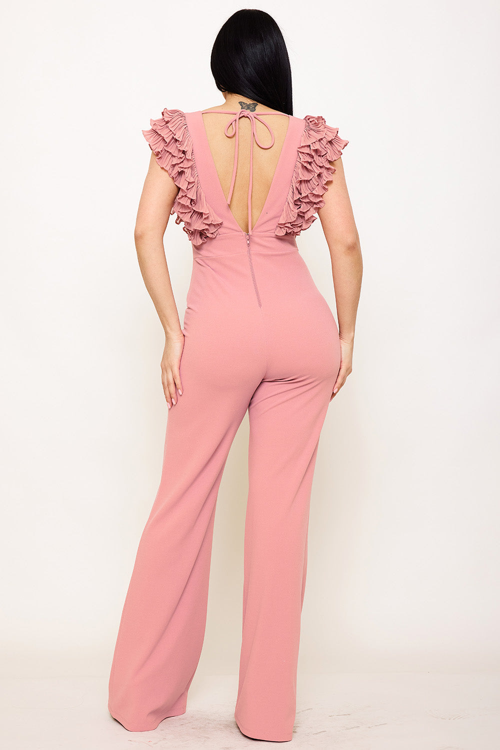 Symphony Jumpsuit - Ruffle Sleeve Techno Crepe Jumpsuit | Zezebe