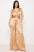 Symphony Jumpsuit - Woven Satin Pleated Jumpsuit | Zezebe