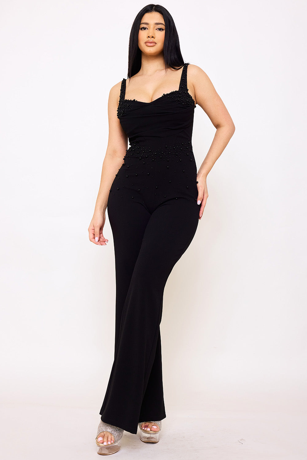 Symphony Jumpsuit - Beaded Detail Techno Crepe Jumpsuit | Zezebe
