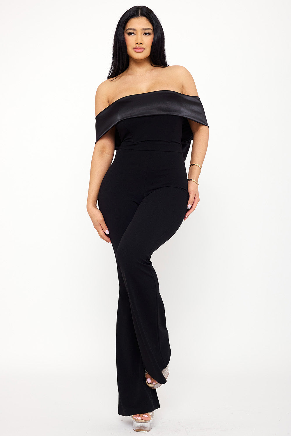 Symphony Jumpsuits - Satin And Techno Crepe Contast Jumpsuit | Zezebe