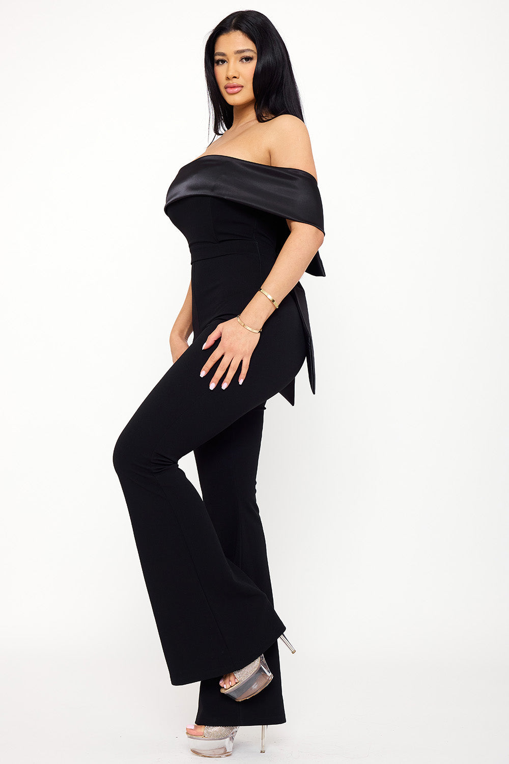 Symphony Jumpsuits - Satin And Techno Crepe Contast Jumpsuit | Zezebe