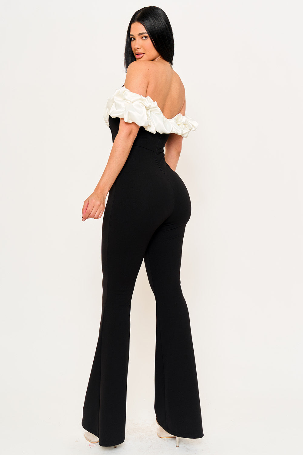 Symphony Jumpsuits - Satin And Techno Crepe Fabric Contrast Jumpsuit | Zezebe