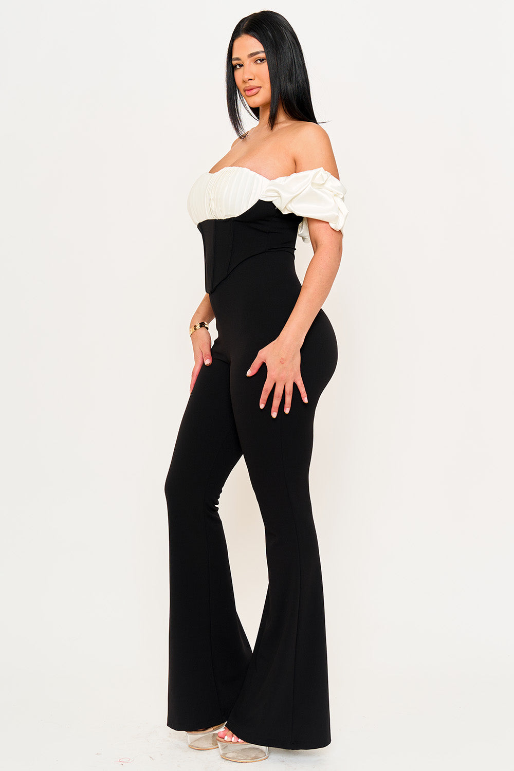 Symphony Jumpsuits - Satin And Techno Crepe Fabric Contrast Jumpsuit | Zezebe