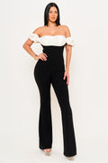 Symphony Jumpsuits - Satin And Techno Crepe Fabric Contrast Jumpsuit | Zezebe