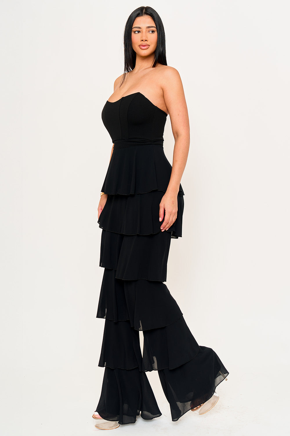 Symphony Jumpsuit - Techno Crepe & Chiffon Contrast Jumpsuit | Zezebe