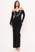 Symphony Jumpsuit - Off The Shoulder Contrast Trim Jumpsuit | Zezebe