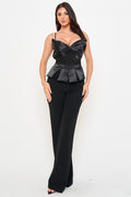 Symphony Jumpsuit - Satin Peplum Top Jumpsuit | Zezebe