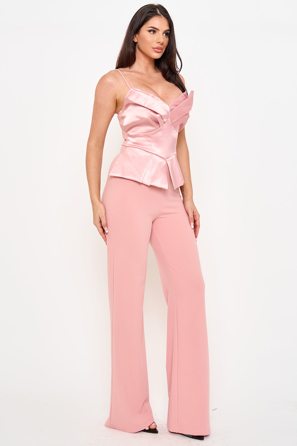 Symphony Jumpsuit - Satin Peplum Top Jumpsuit | Zezebe