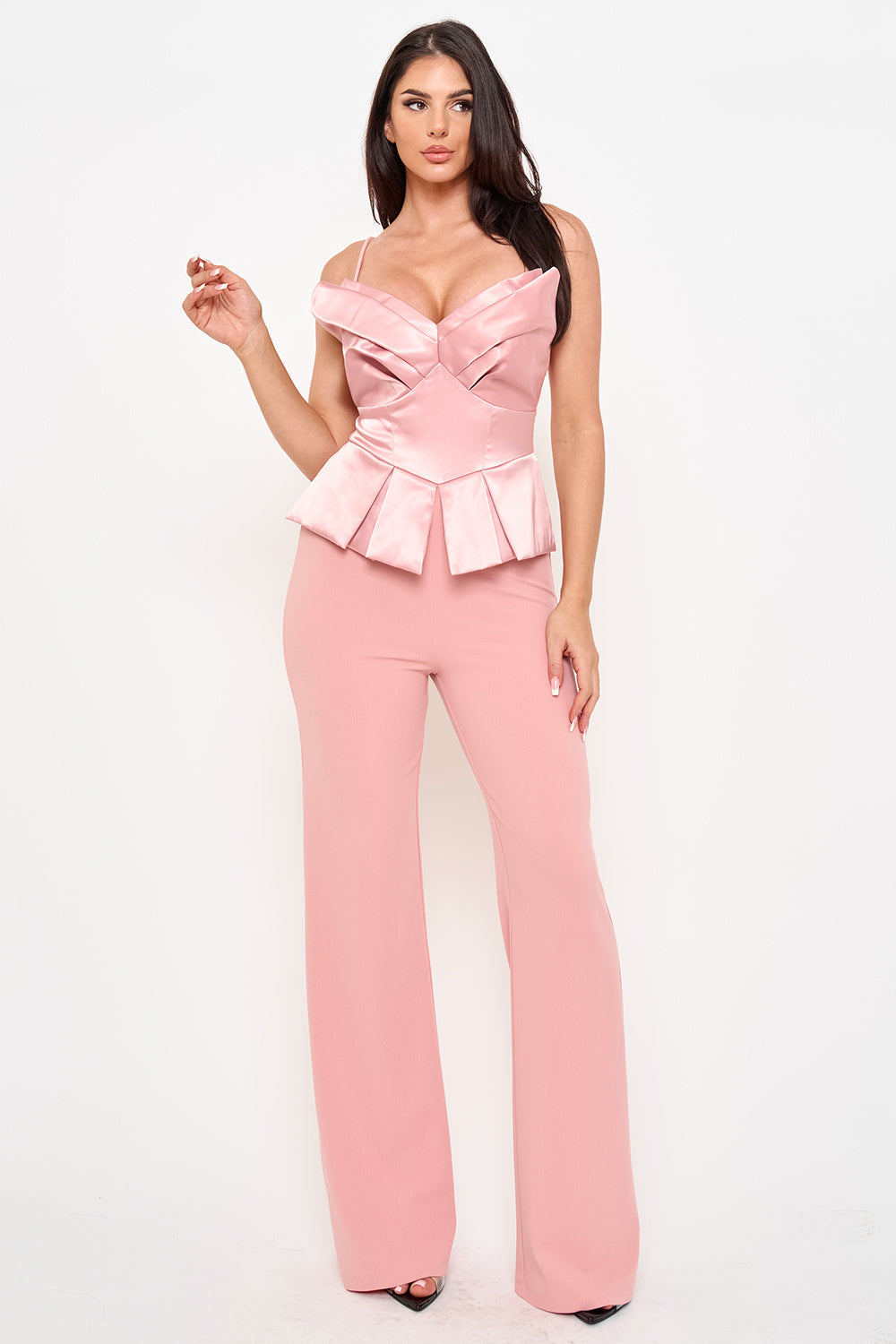Symphony Jumpsuit - Satin Peplum Top Jumpsuit | Zezebe