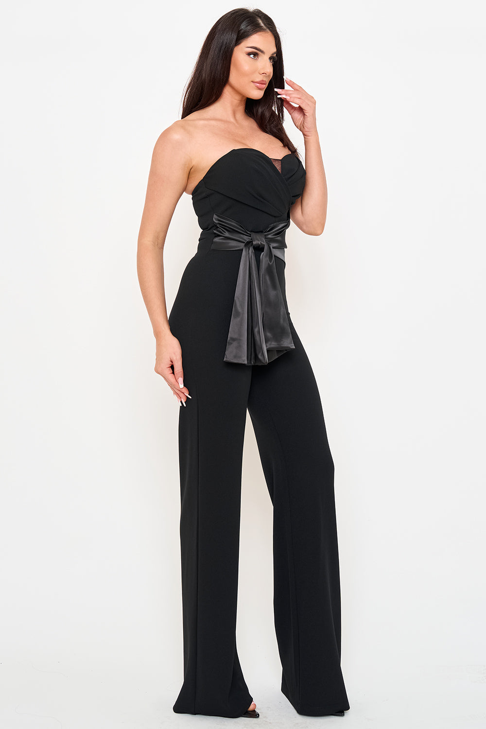 Symphony Jumpsuit - Satin Waist Twist Tie Jumpsuit | Zezebe