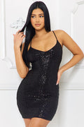 Symphony Dress - Sequin Criss Cross Back Mini Dress | Zezebe