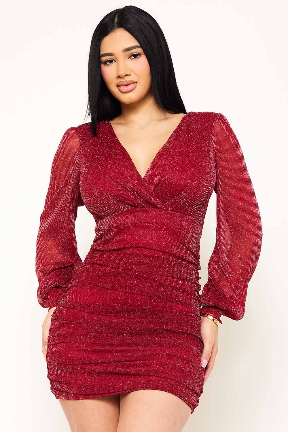 Symphony Dress - Shimmer Mesh Shirring On The Side Mini Dress | Zezebe