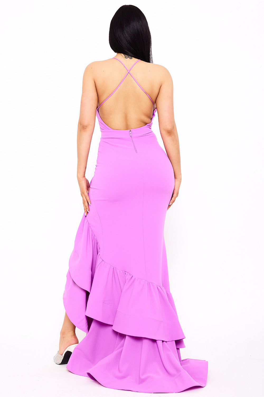Symphony Dress - Layer Ruffle Train Detailed Maxi Dress | Zezebe