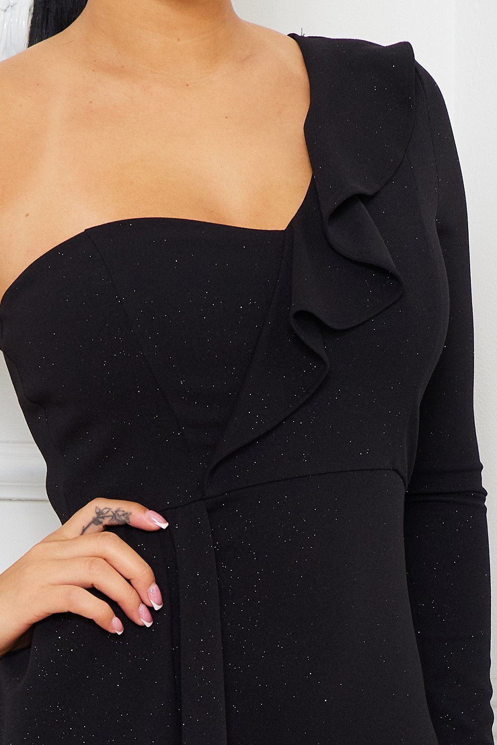 Symphony Dress - Glitter Fabric One Shoulder Maxi Dress | Zezebe