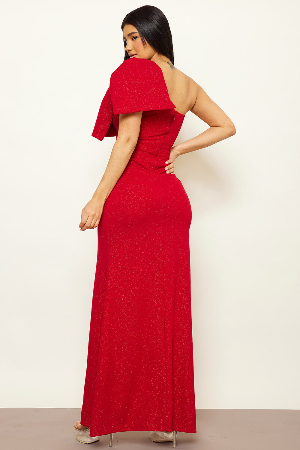Symphony Dress - One Shoulder Oversized Bow On Sleeve Maxi Dress | Zezebe